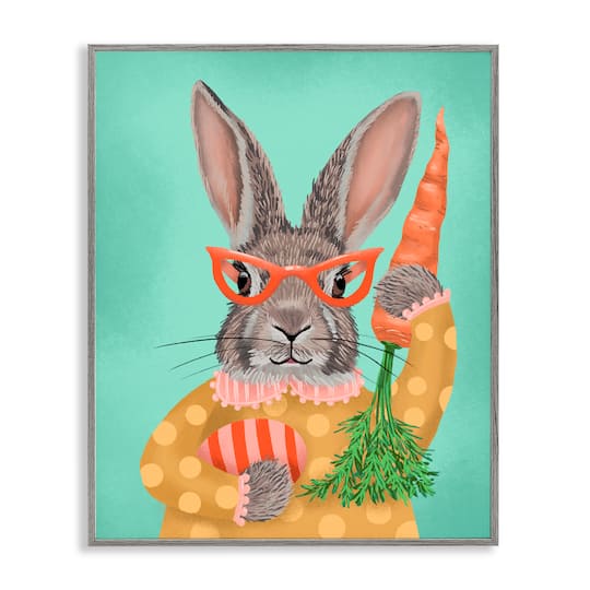 Stupell Industries Polka Dot Spring Rabbit Framed Giclée Wall Art